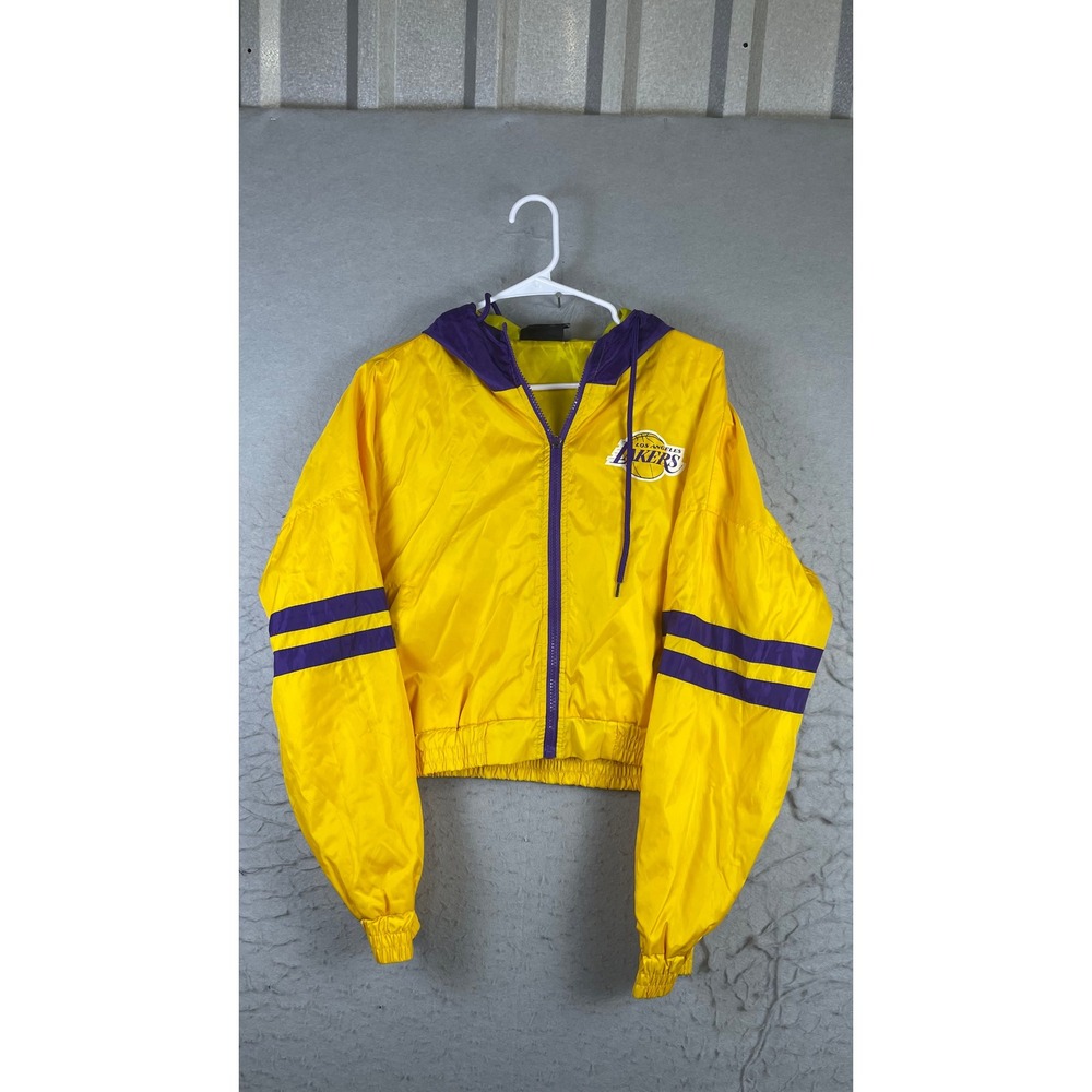 NBA Los Angeles Lakers Windbreaker Jacket Mens Medium Yellow Excellent Cropped